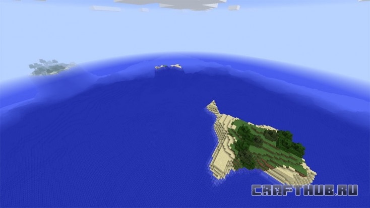 Вы можете увидеть остров с сахарным тростником (вы появляетесь на острове внизу), и далее остров с деревьями.